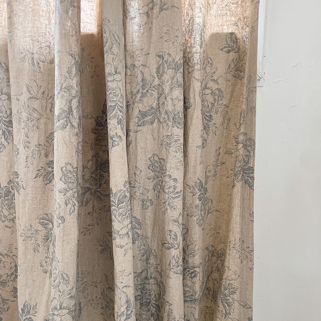 바이아미 아젤라 거실 꽃무늬 블루 빈티지 린넨 커튼