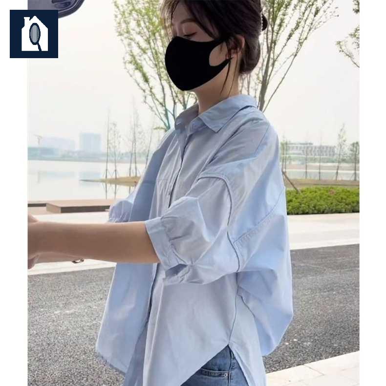 남방 박시한 롤업 여성린넨셔츠 블라우스 반팔 쉬폰 카라 루즈핏 - 상품 이미지