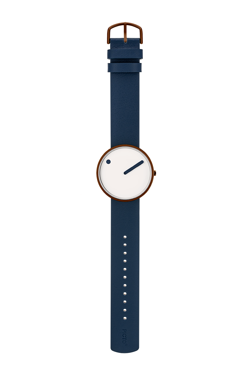 픽토 크림 다이얼 미드나이트 블루 가죽시계