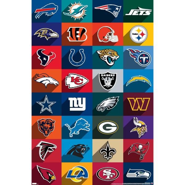 트렌드 인터내셔널 NFL 리그 로고 24 벽 포스터 22.37인치 x 34.00 프리미엄 언프레임 버전 Premium Poster & Mount Bundle : 굿칩패스트24
