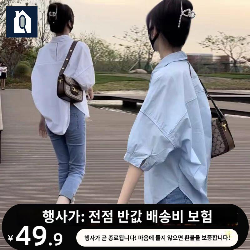 남방 박시한 롤업 여성린넨셔츠 블라우스 반팔 쉬폰 카라 루즈핏 - 상세 이미지 2