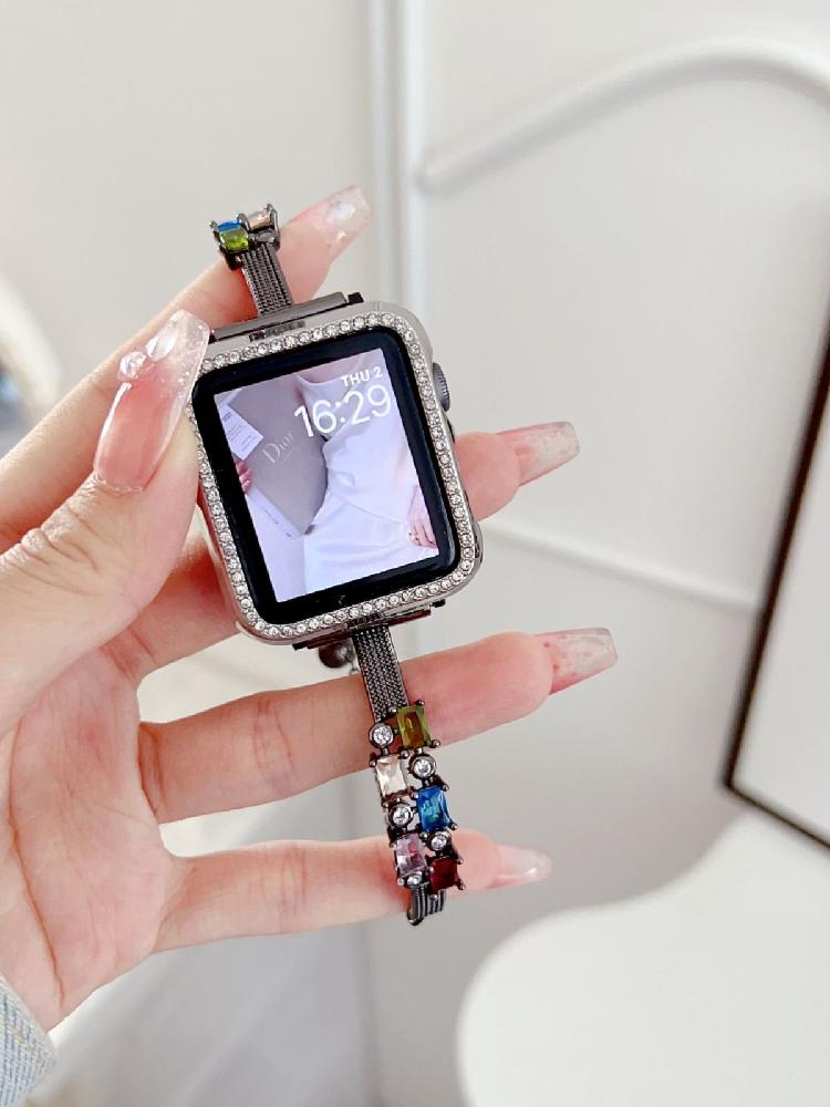 애플워치9 스트랩 다이아몬드 여성 팔찌 밴드 실버+실버 케이스 iwatch 9/8/7 41MM - 상세 이미지 5