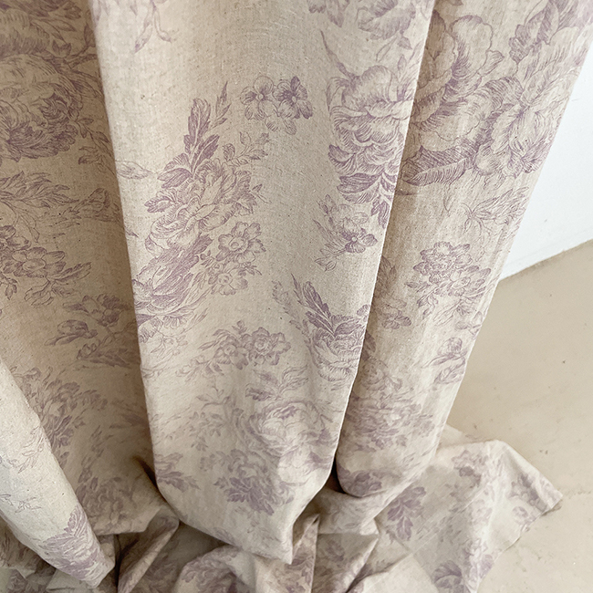 바이아미 아젤라 거실 꽃무늬 블루 빈티지 린넨 커튼