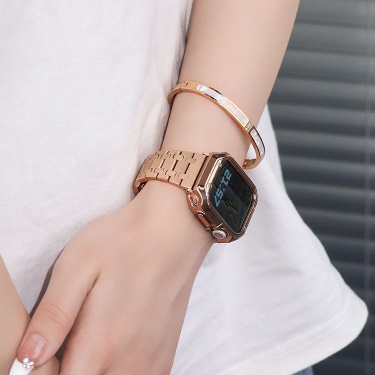 애플 워치 9세대 메탈 스트랩 스틸 프레임 케이스 스페이스 실버 밴드 도금 케이스 41mm 이미지 8