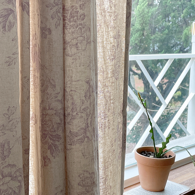 바이아미 아젤라 거실 꽃무늬 블루 빈티지 린넨 커튼