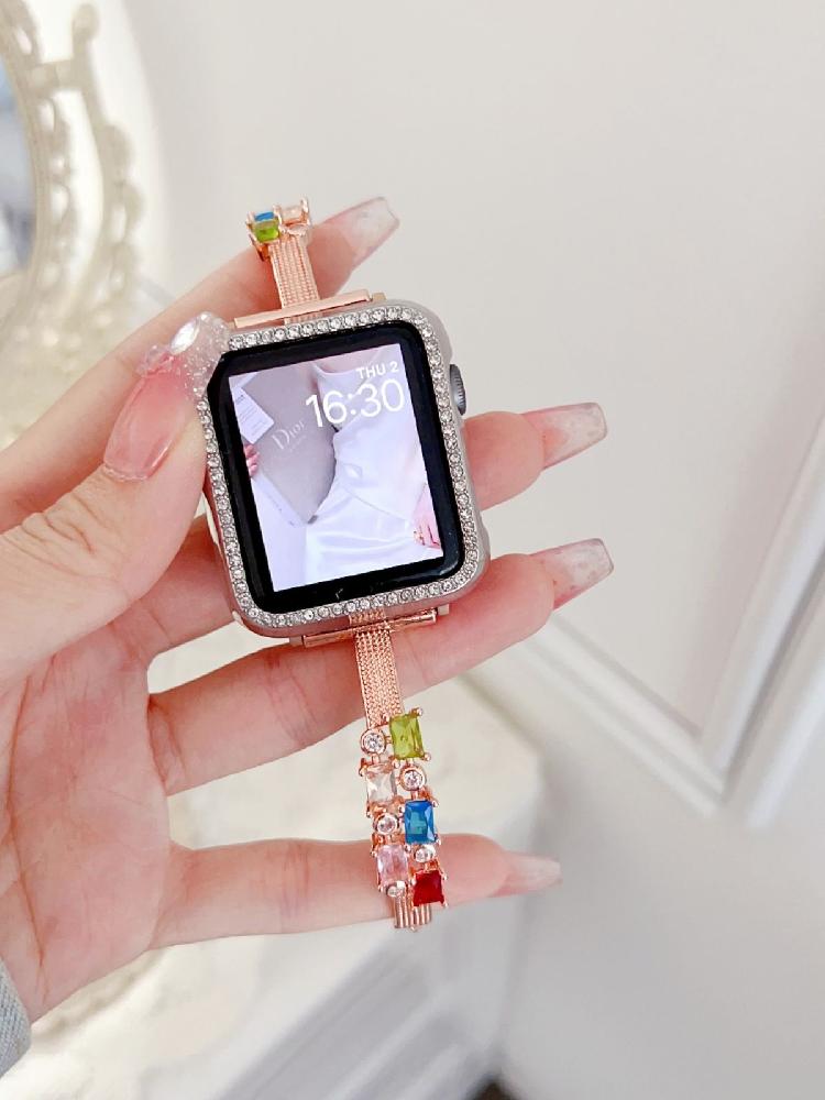 애플워치9 스트랩 다이아몬드 여성 팔찌 밴드 실버+실버 케이스 iwatch 9/8/7 41MM - 상세 이미지 3
