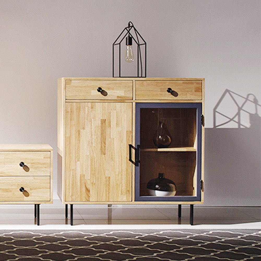 H50F 고무나무 원목 유리 장식장