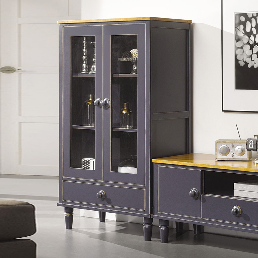 H34F 고무나무 원목 유리 장식장