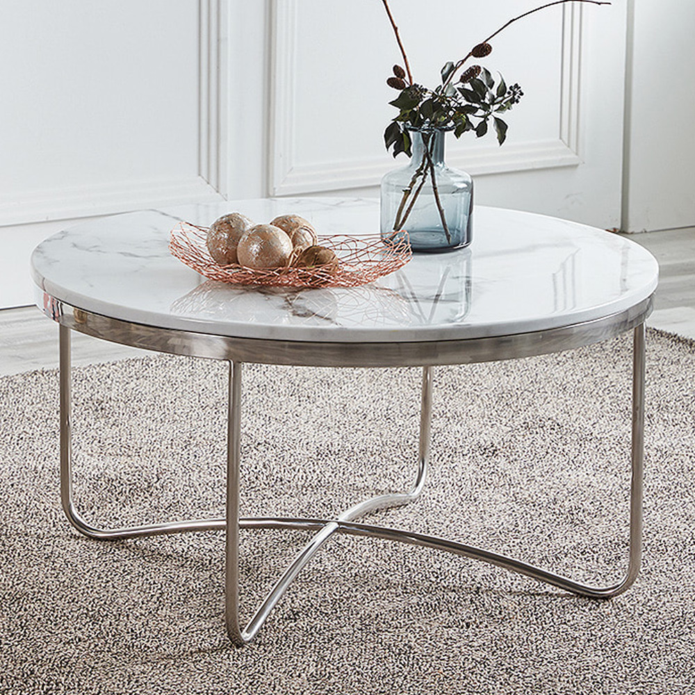 P526대리석 실버 원형800 소파테이블