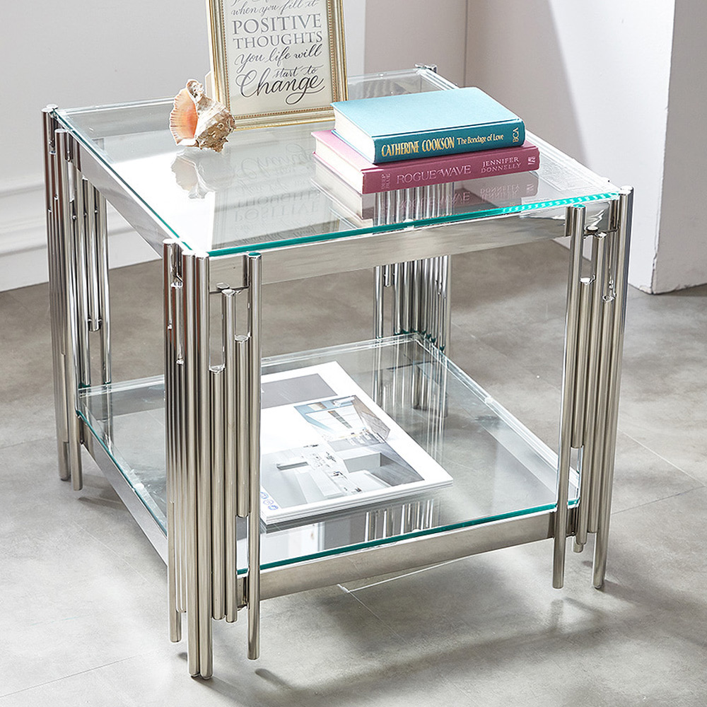 P525강화유리 실버 소550 소파테이블