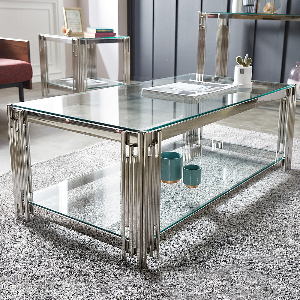 P525강화유리 실버 대1200 소파테이블