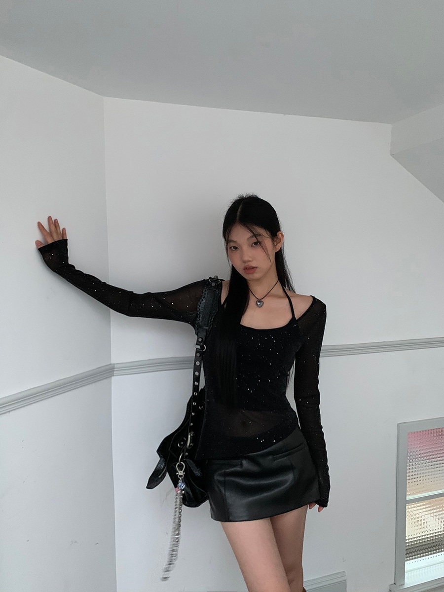아이브 장원영 티셔츠 긴팔 슬림핏 u넥 의상 옷 패션 - 상세 이미지 2