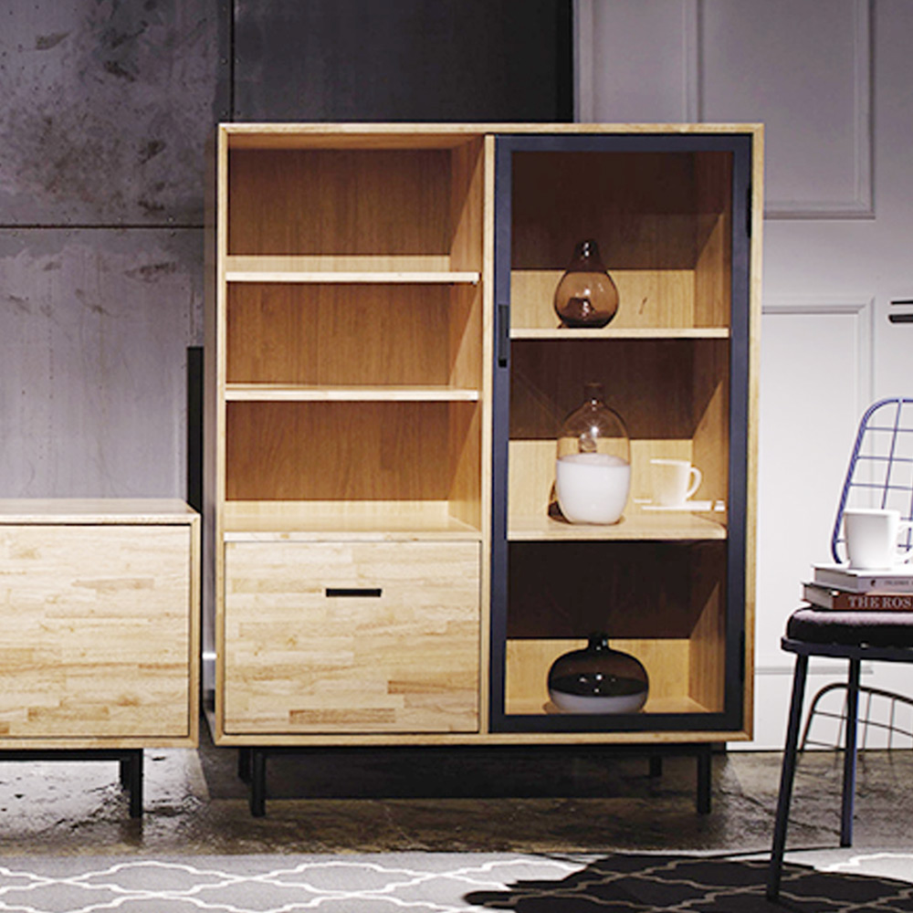 H52F 고무나무 원목 유리 장식장