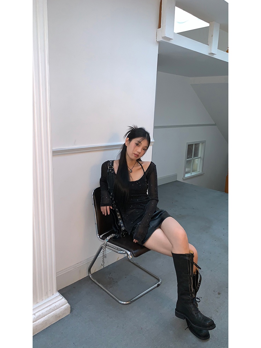 아이브 장원영 티셔츠 긴팔 슬림핏 u넥 의상 옷 패션 - 상세 이미지 4