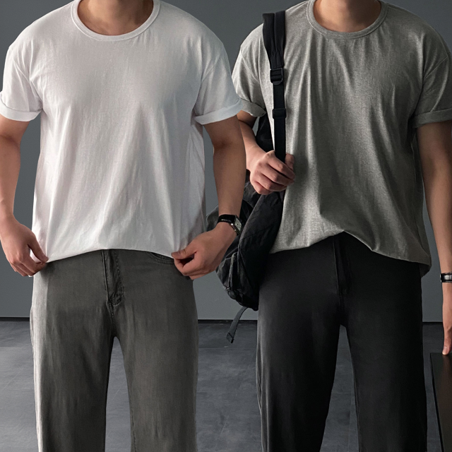 1+1 남자유넥반팔티 남자흰티 흰색반팔티 안비치는흰 - 상품 이미지