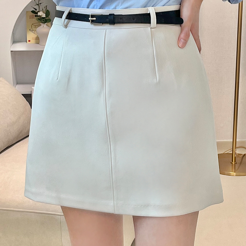 미니 벨트스커트 H라인스커트 하이웨스트 봄 가을 블랙 아이보리 하객룩 데이트룩 - 메인 이미지
