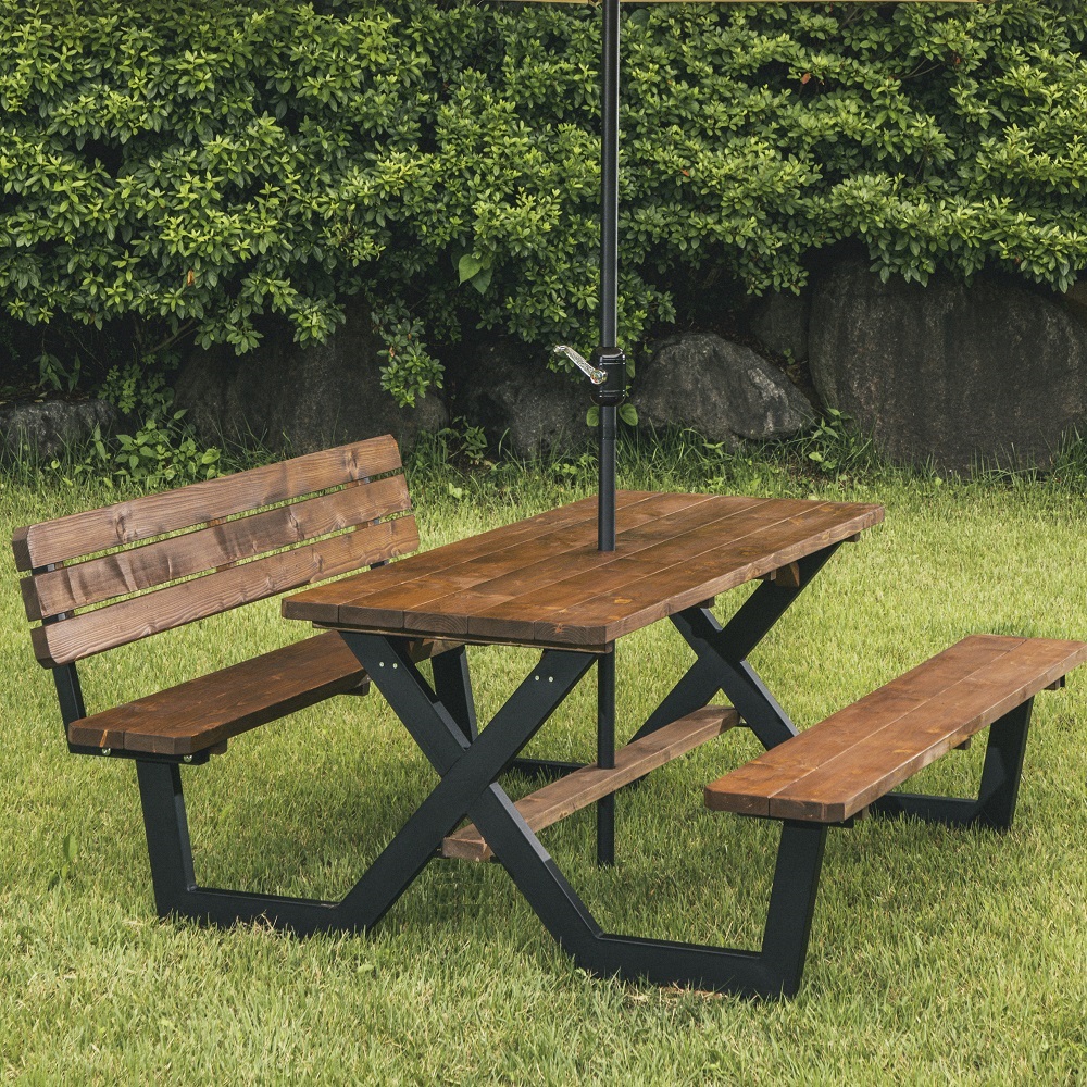 [강철]야외테이블세트 피크닉 나무 가든데크 한쪽등받이 4인월넛색