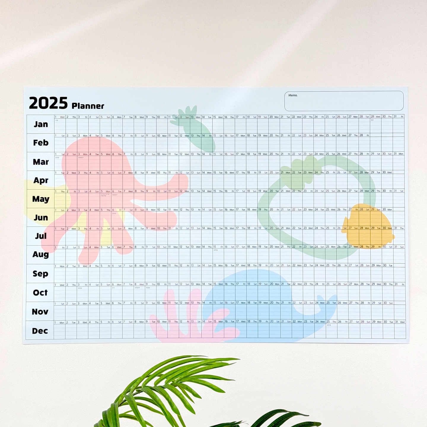 2025년 대형 벽걸이 1년 포스터 플래너 벽 한장 달력 연간계획표 연력 캘린더 플레인 - 상세 이미지 3