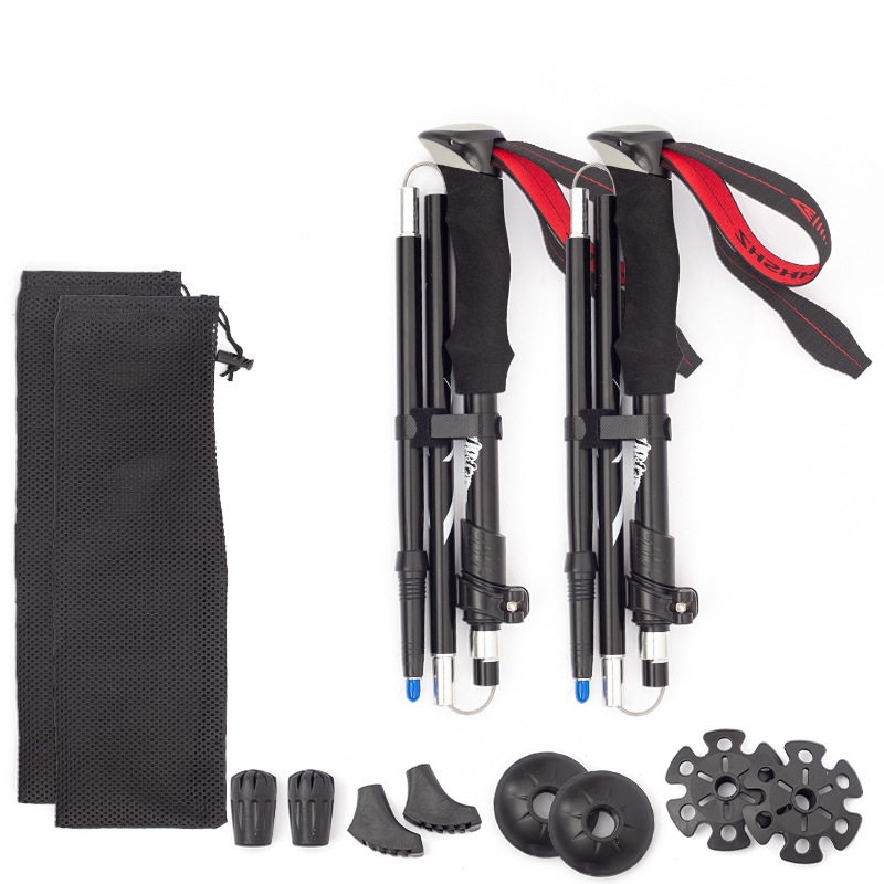 리버폭스 초경량 두랄리루민 소재 3단 접이식 트레킹 등산 지팡이 스틱 2개 1세트