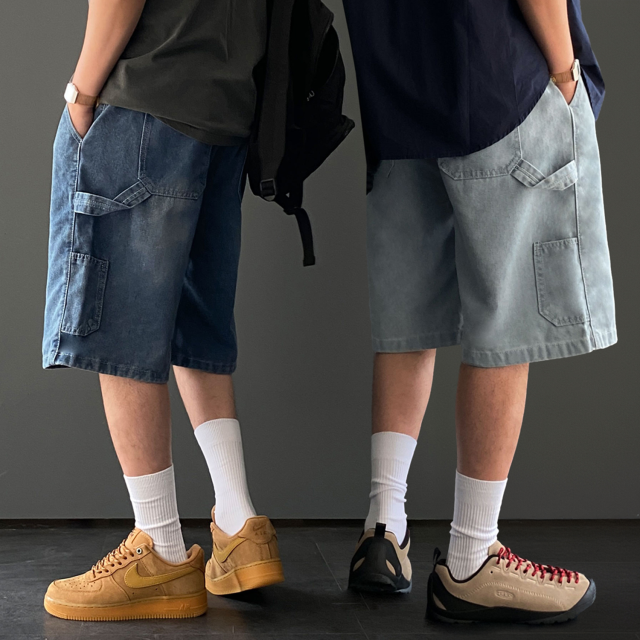 1+1 카펜터팬츠 남자버뮤다팬츠 남자와이드반바지 - 상품 이미지