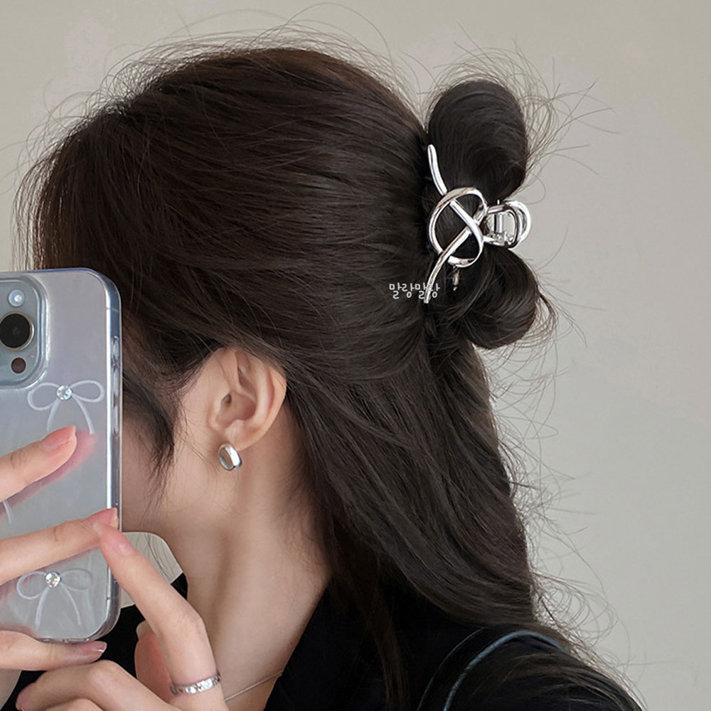 귀여운 하트 반묶음집게핀 메탈 헤어핀 고급 실버핀 - 상품 이미지