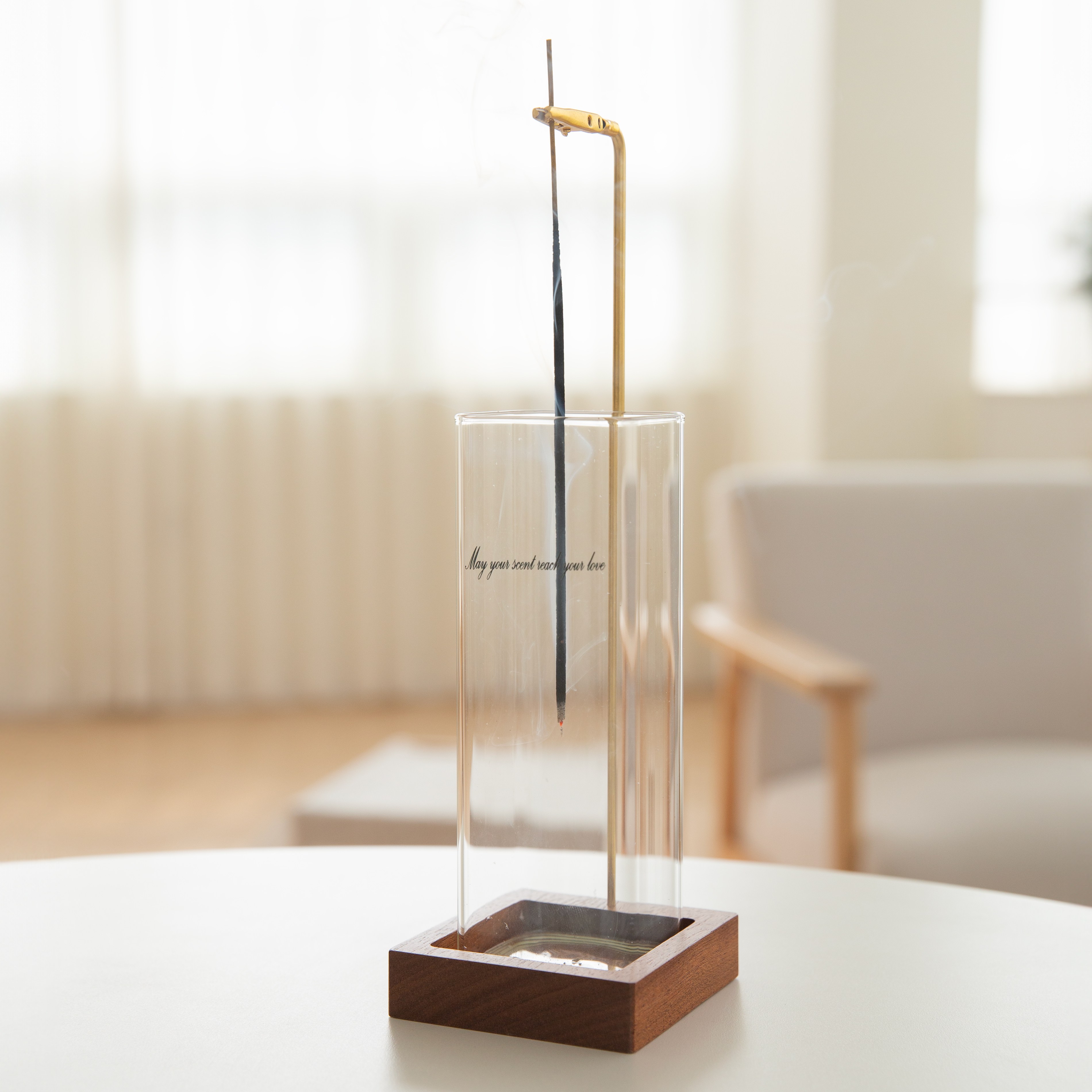 유니티23 사각 우드 글래스 거꾸로 타는 인센스 스틱 콘 홀더 겸용 받침대