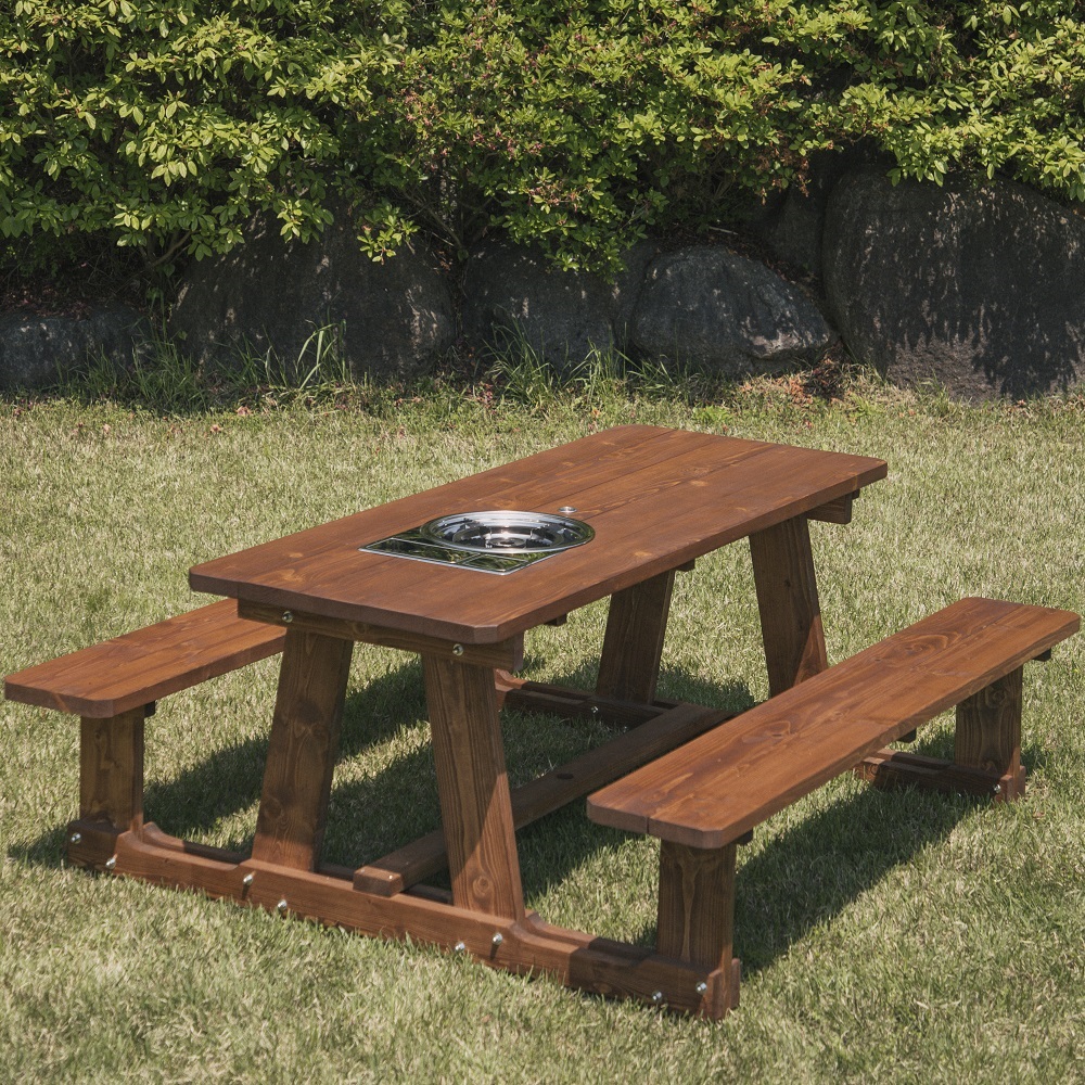 [로스타형] 야외테이블 세트 파라솔 피크닉 개방형 4인월넛색