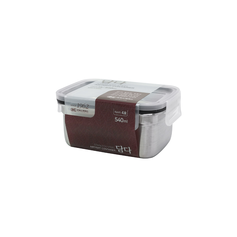 한일스텐레스 담다 직사각 스텐 밀폐용기 반찬통 540ml, 1개 - 상품 이미지