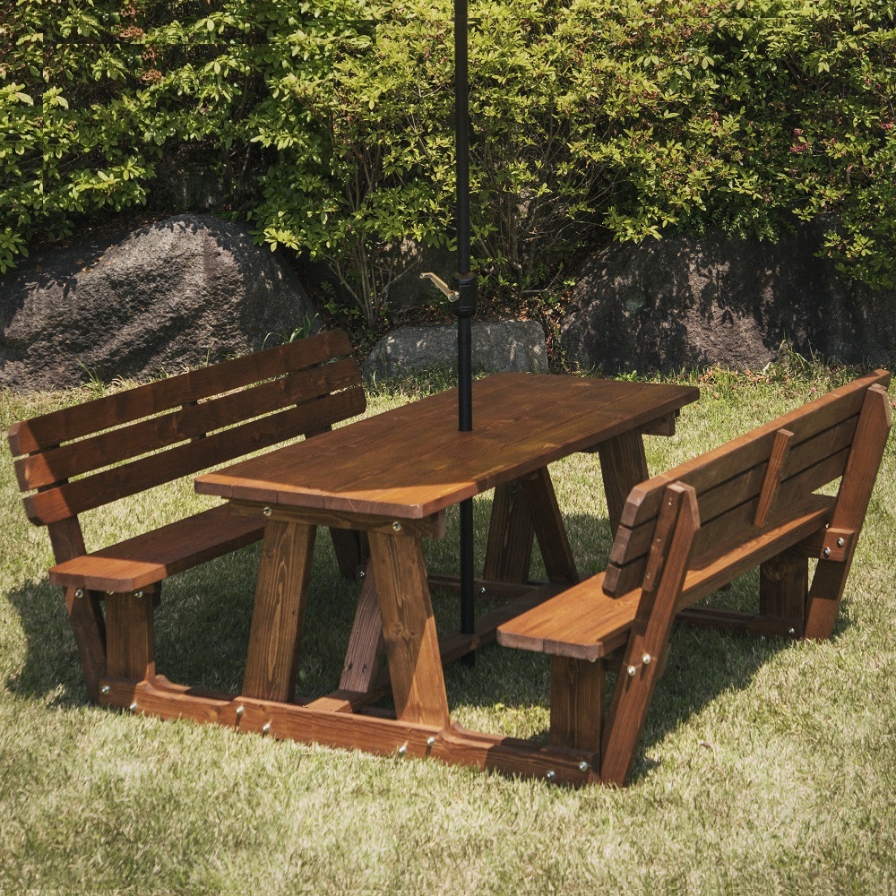 야외테이블세트 조립식 정원 카페데크 개방형[양쪽등받이] 4인월넛