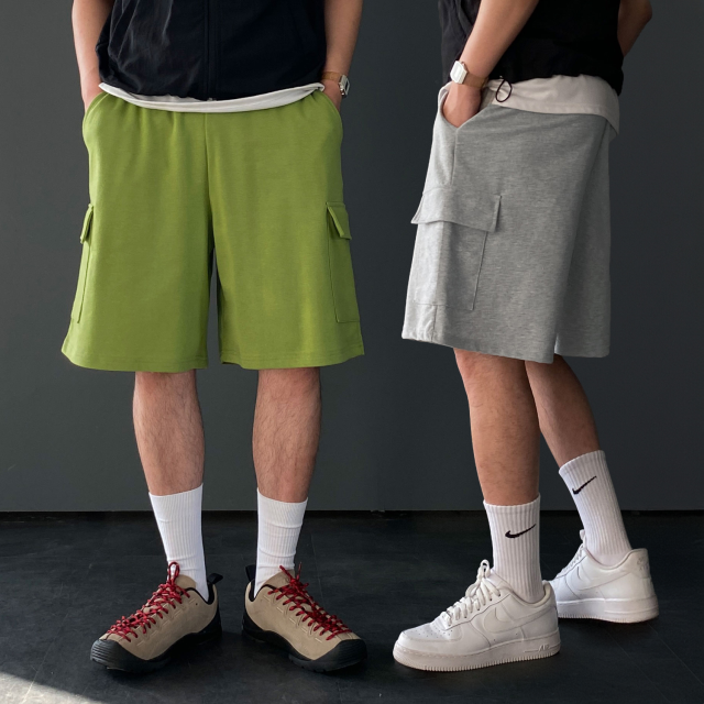 1+1 카고반바지 남자버뮤다팬츠 회색반바지 - 상품 이미지