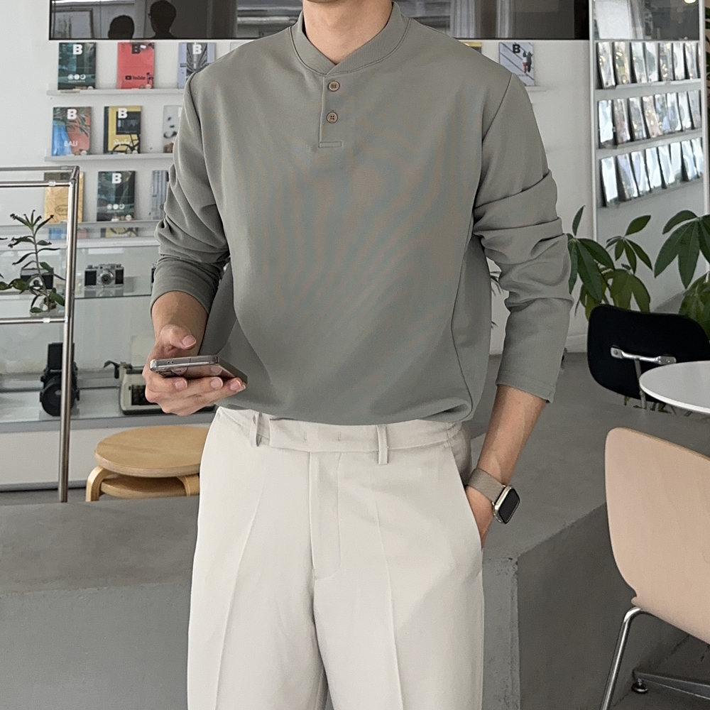 남자 긴팔티 빅사이즈 오버핏 헨리넥 피케 티셔츠 남성카라티