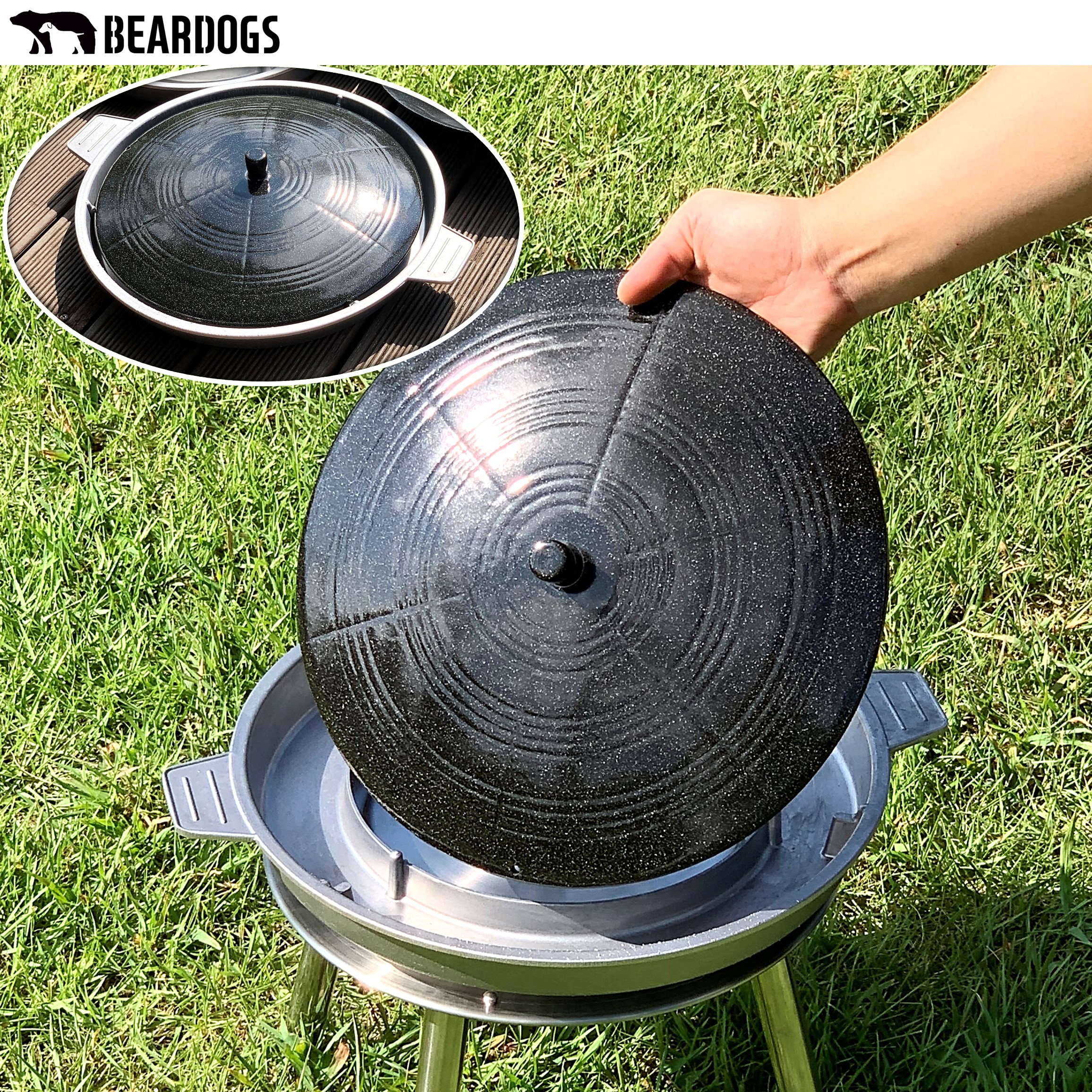 베어독스 솥뚜껑 불판 무쇠+기름받침대 고기 삼겹살 판 냉삼 그리들팬 30