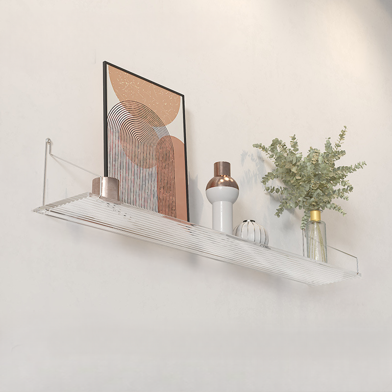 인테리어 아크릴 벽선반 무타공 팬트리 미니 벽걸이선반 투명웨이브 80cm