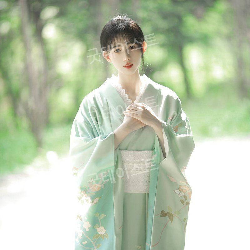 일본식 기모노 야마토리 유카타 할로윈 코스튬 졸업사진 연한 청록색(버선과 핸드백 포함) S 사이즈 130cm (신장 155-165에 - 상품 이미지