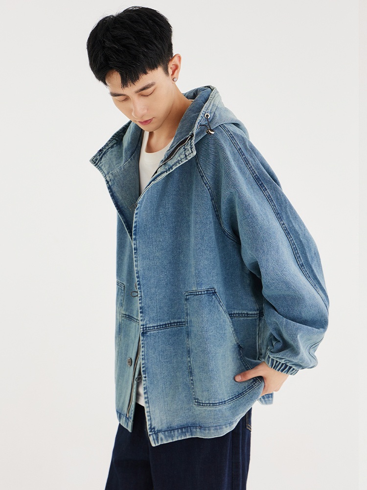 후드 데님 점퍼 자켓 유니크 힙한 디자인 워싱 빈티지 시티보이 패션 코디 오버핏 남녀공용 - 상세 이미지 2
