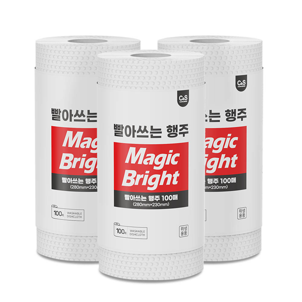 매직브라이트 빨아쓰는 행주 일회용 요술행주 뜯어쓰는 1회용 주방 100매 3개, 대형 - 상품 이미지