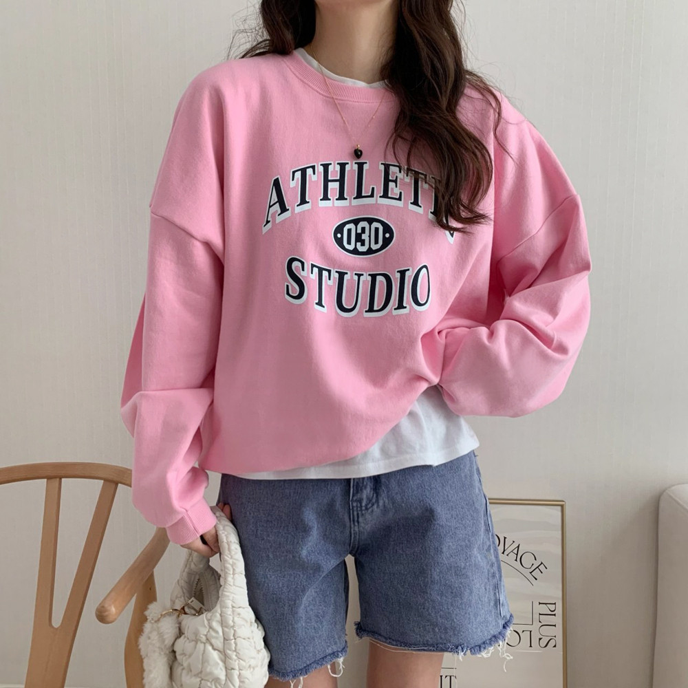 귀여운 프린팅 레터링 레이어드 여성 맨투맨티 박스티 가을 여자 티셔츠 코튼