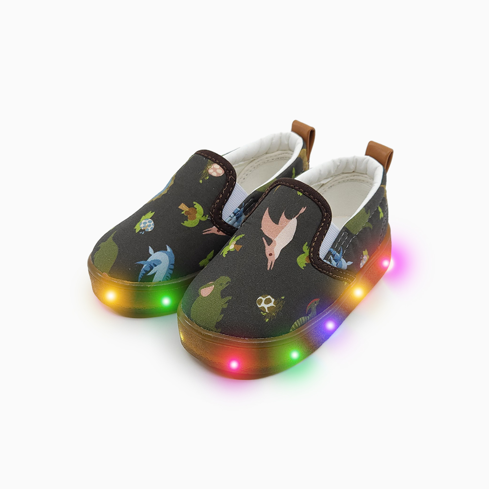 베이비솔 브라운다이노 LED 신발 운동화 슬립온 아기 유아 키즈 아동 여아 남아 - 메인 이미지