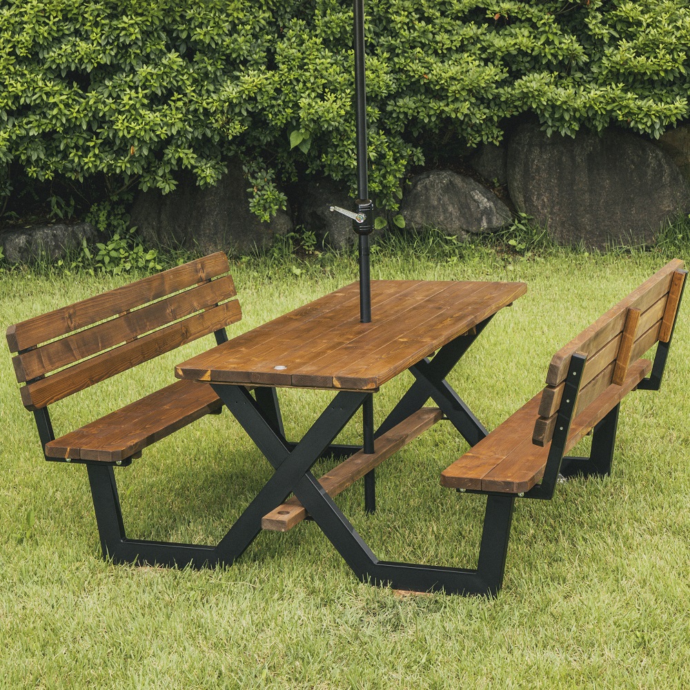 [강철] 야외테이블세트 정원카페 가든데크 양쪽등받이4인월넛