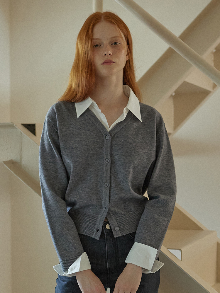 [엽페] 셔츠 카라 가디건 그레이