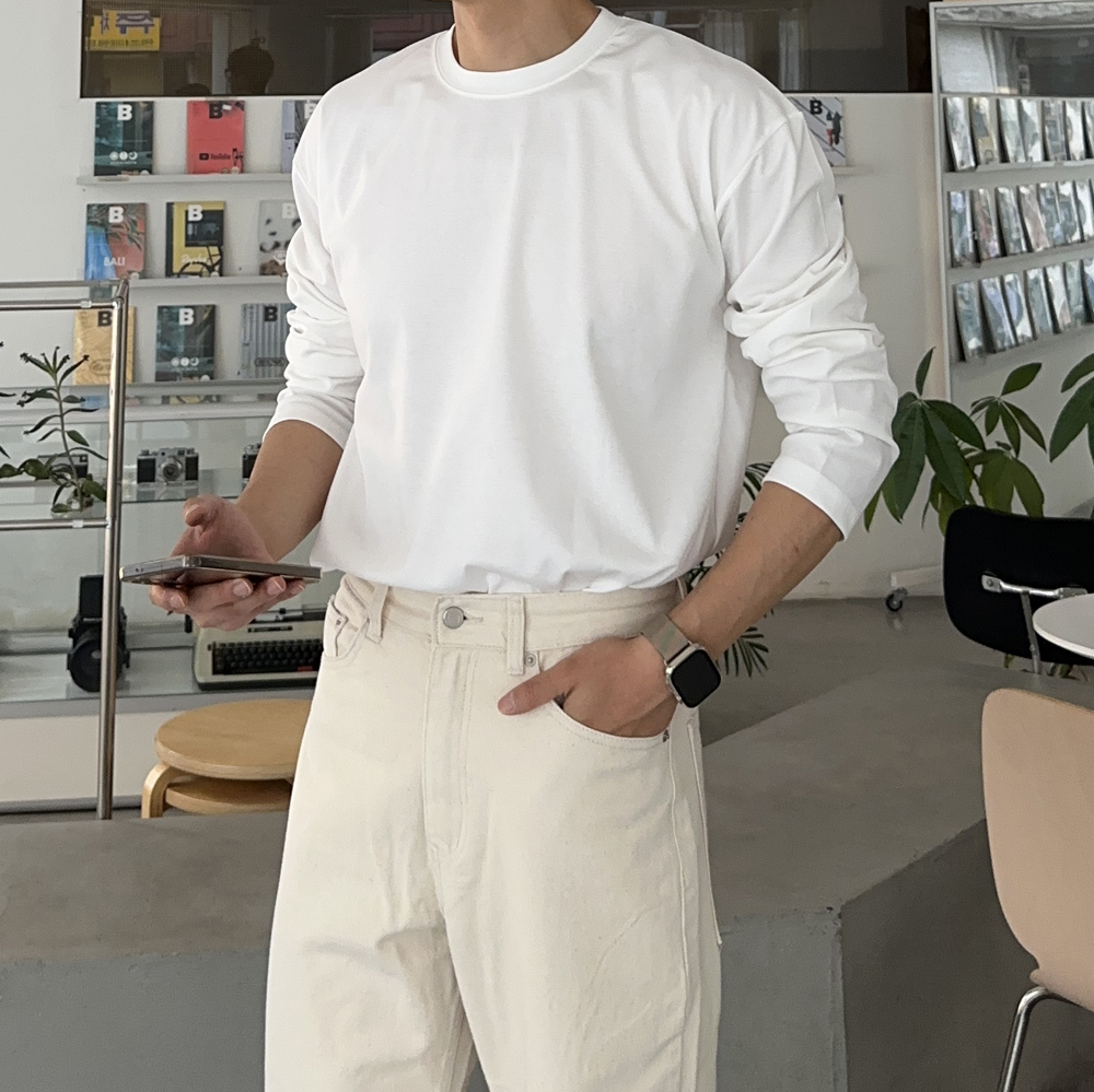 무지 흰티 빅사이즈 분또 이너 티셔츠 남자 긴팔티 - 상세 이미지 2