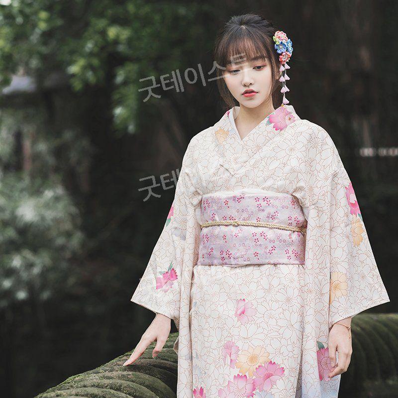 일본 기모노 유카타 코스튬 할로윈 졸업사진 야마토리 복고풍 유백색(버선과 핸드백 포함) S 사이즈 130cm (신장 155~165에 - 상세 이미지 5