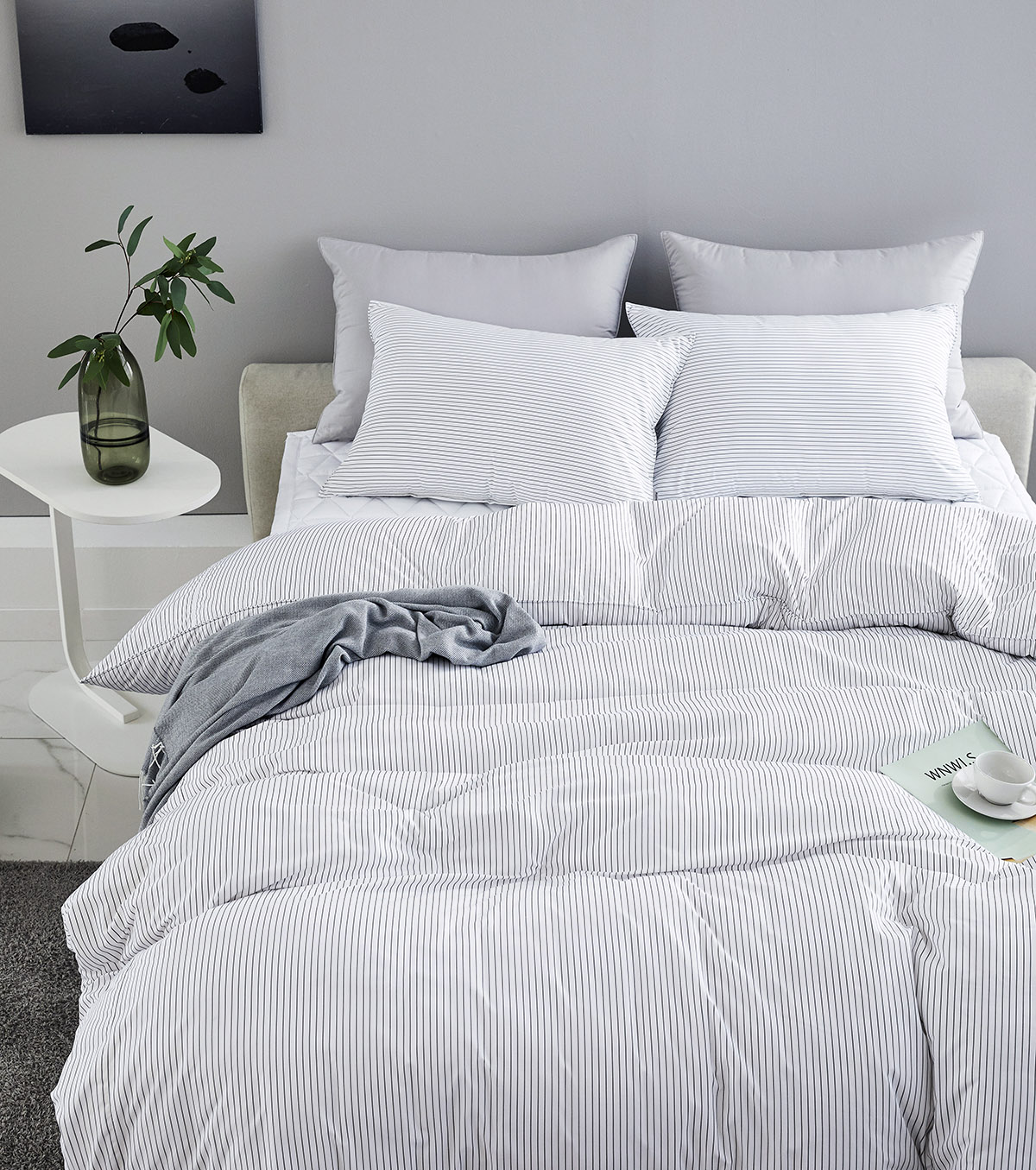 모달이불세트 알러지케어 호텔침구 스트라이프 사계절 신혼 침구세트 Q