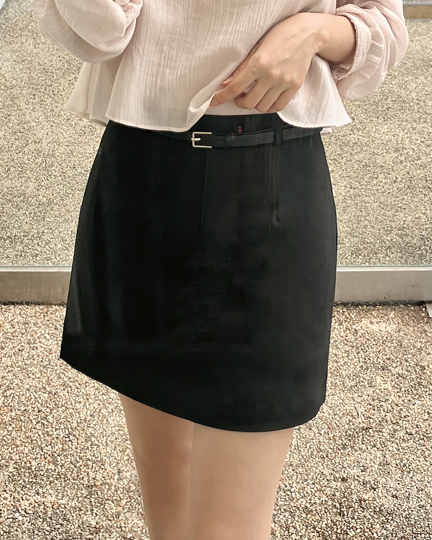 미니 벨트스커트 H라인스커트 하이웨스트 봄 가을 블랙 아이보리 하객룩 데이트룩 - 상세 이미지 3