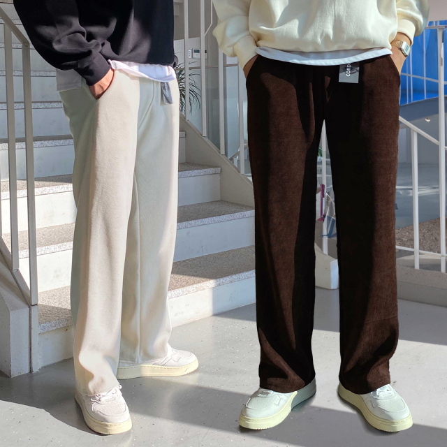 1+1 남자골덴와이드팬츠 남자코듀로이바지 통큰바지 - 상품 이미지