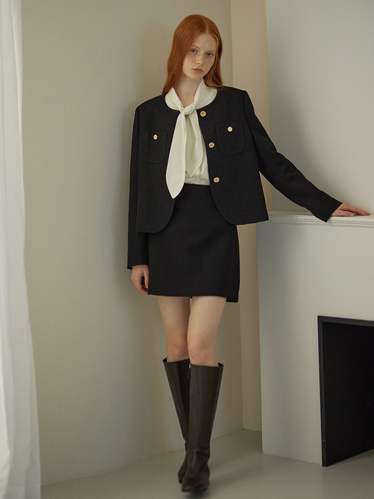 [엽페] 라운드 트위드 셋업 블랙