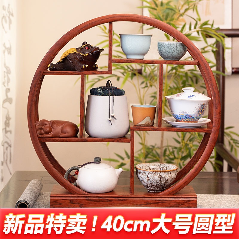 옛날찬장 원목 전통식 나무 진열대 정리 랙 다기용품 라운드로즈브랜치 레드 (40x10x40cm) - 상세 이미지 2