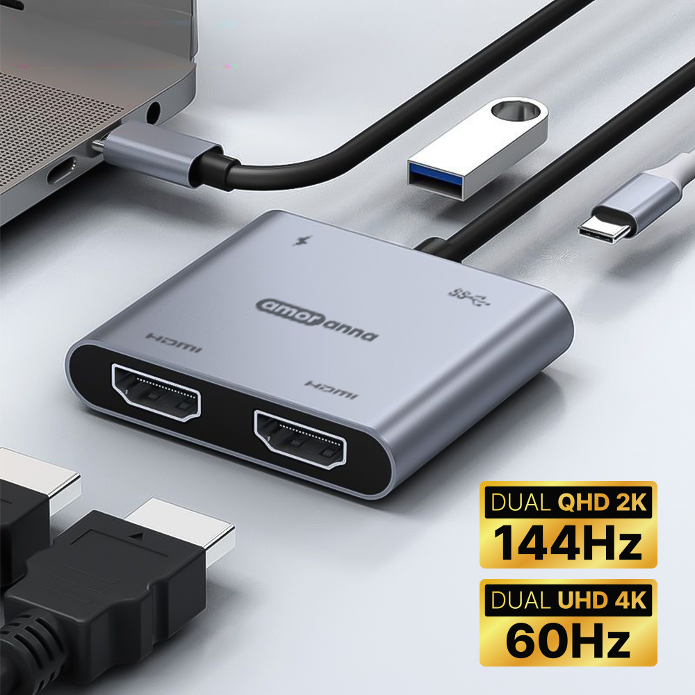 아모란나 C타입 듀얼 모니터 분배기 HDMI 컨버터 MST 허브 4in1 60Hz - 상세 이미지 2