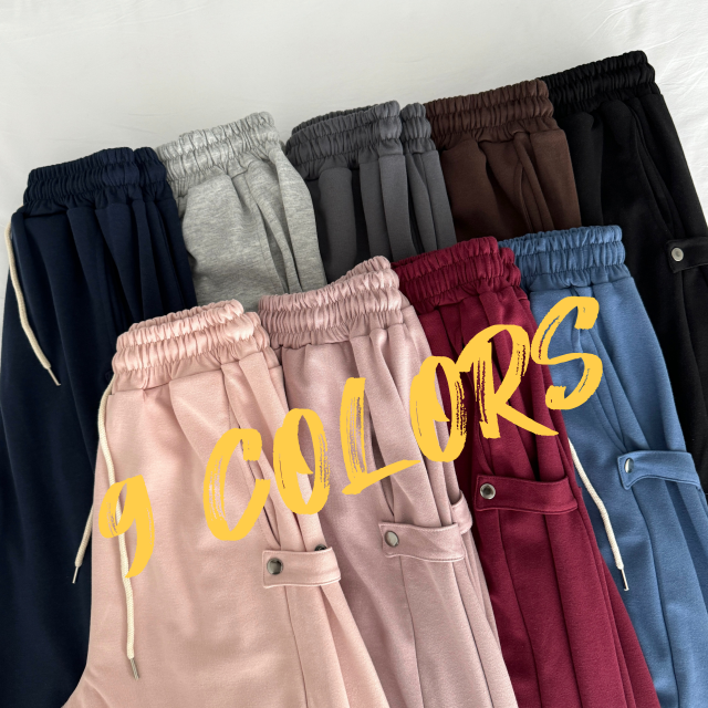 보드 사이드스냅 비조 버튼 롱와이드 트레이닝 추리닝 밴딩팬츠 - 상세 이미지 5