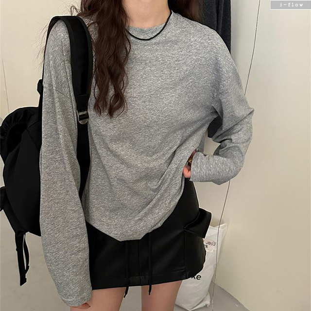 긴팔 기본 데일리 오버핏 하프 라운드 티셔츠 6col 가을 봄 루즈핏 박시 제이플로우 - 상세 이미지 2